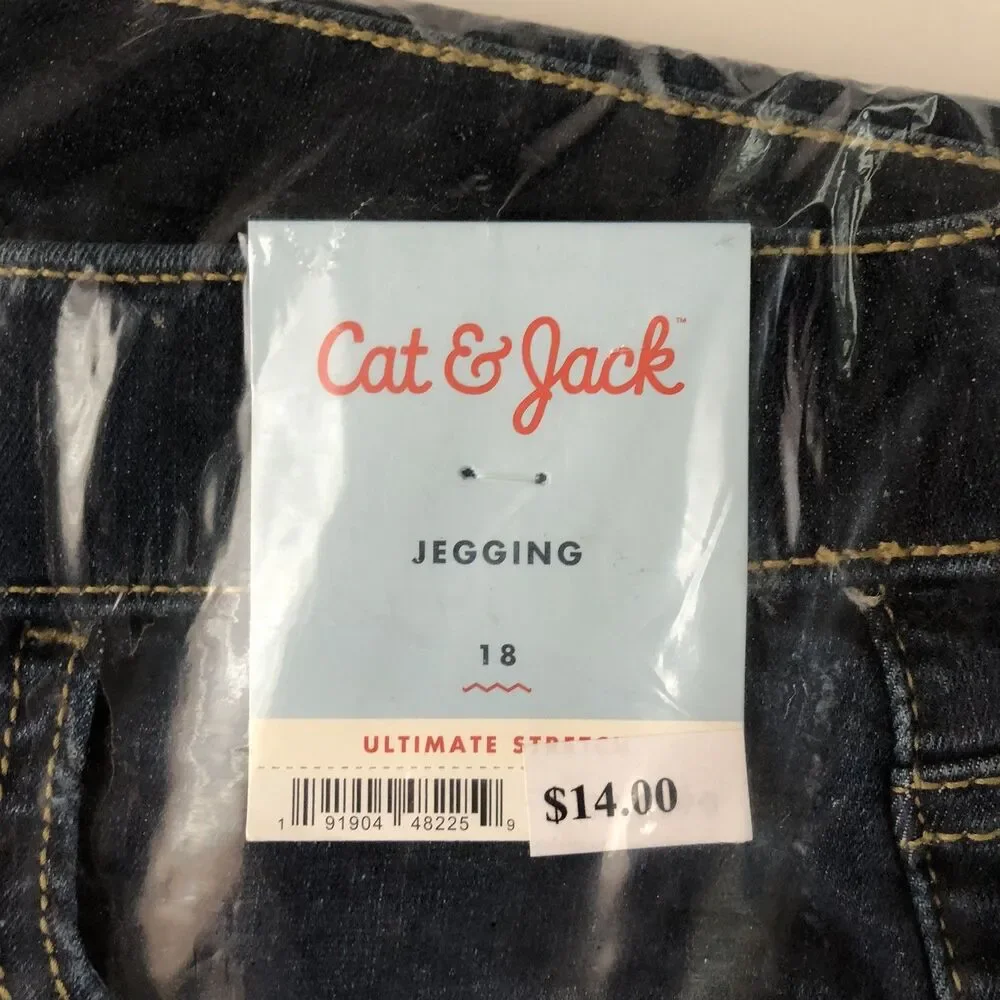 ⁠Cat & Jack Girls Jeggings Dark Vintage Blue Distressed Denim Jeans Size 18 NWT